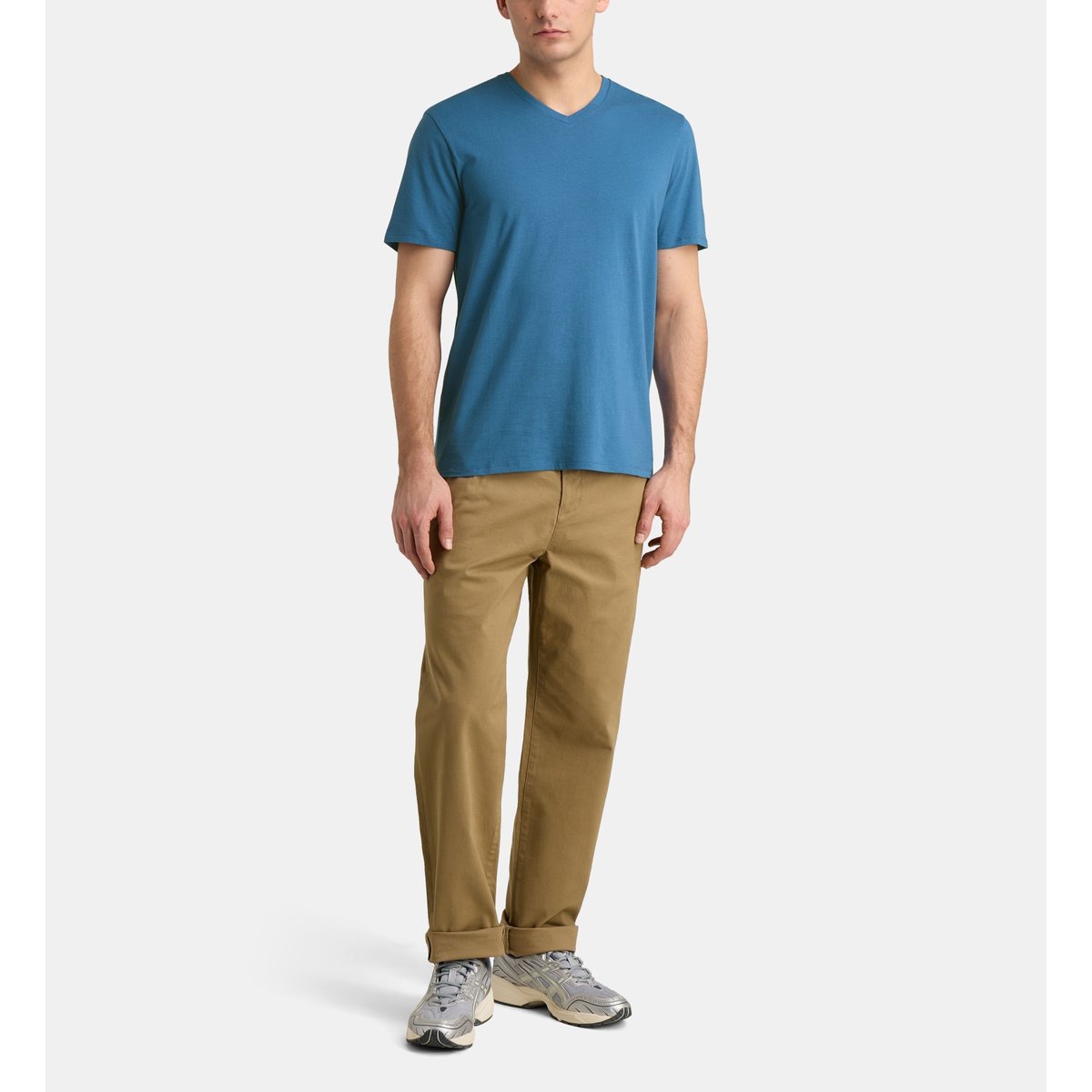 T-shirt sishev droit coton biologique col v bleu saphir, GALERIES LAFAYETTE