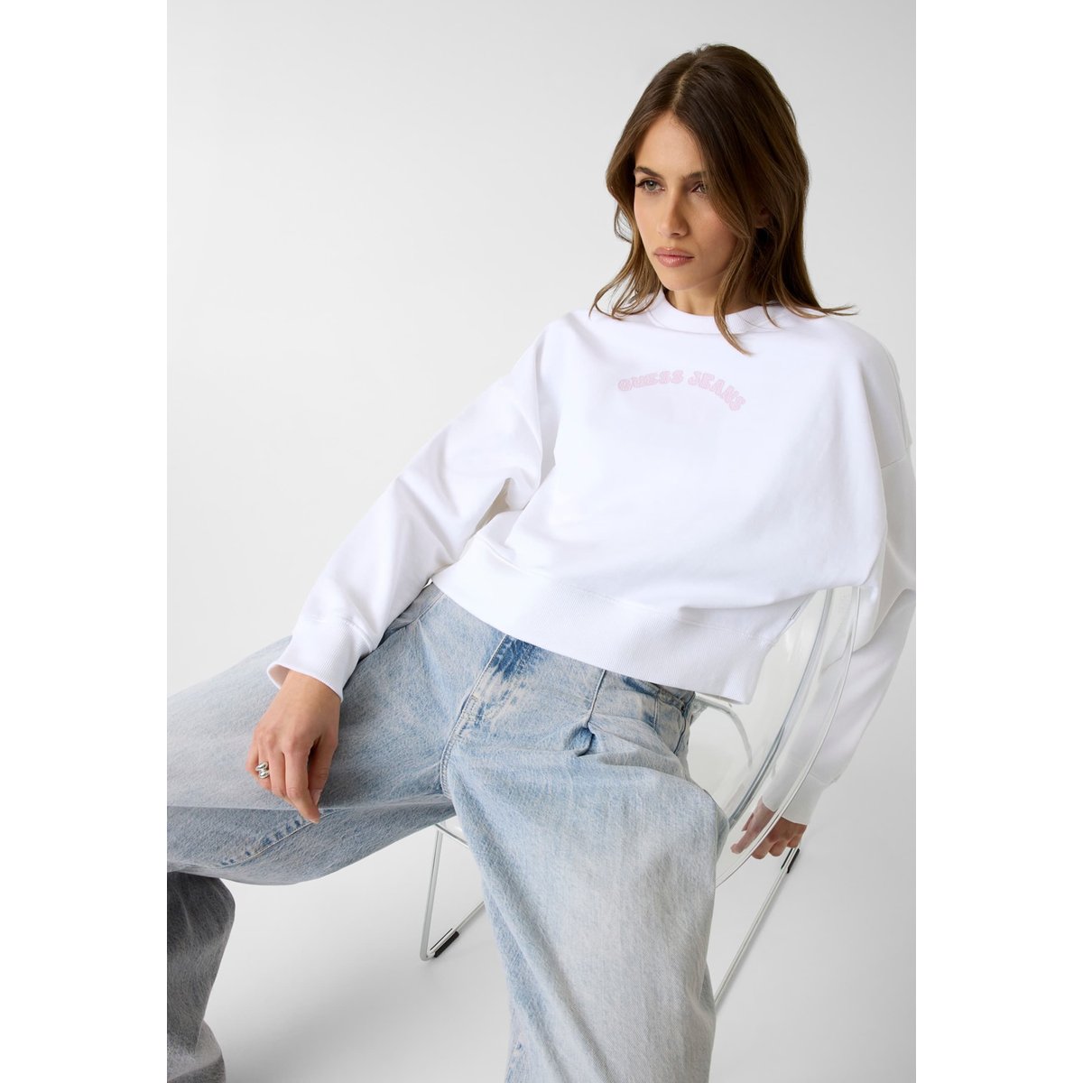 Sweatshirt Cropped blanc, GUESS JEANS