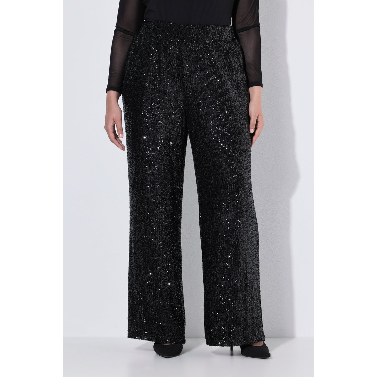 Pantalon à paillettes, jambe droite et large noir, ULLA POPKEN