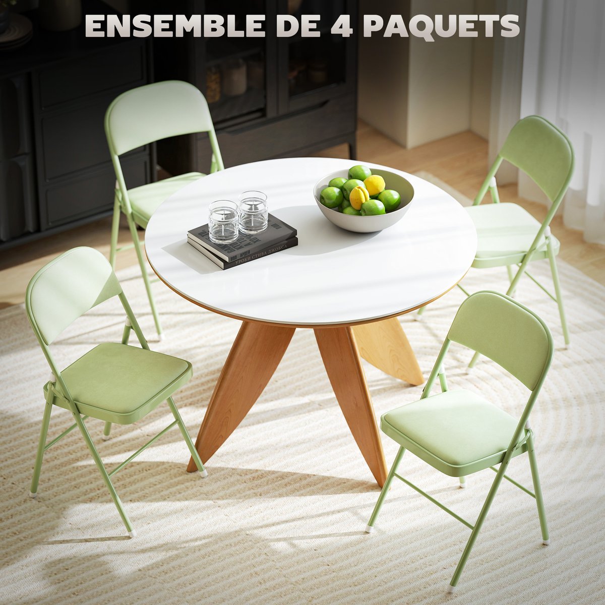 Chaise pliante Velours (100 % polyester) Vert vert, HOMCOM