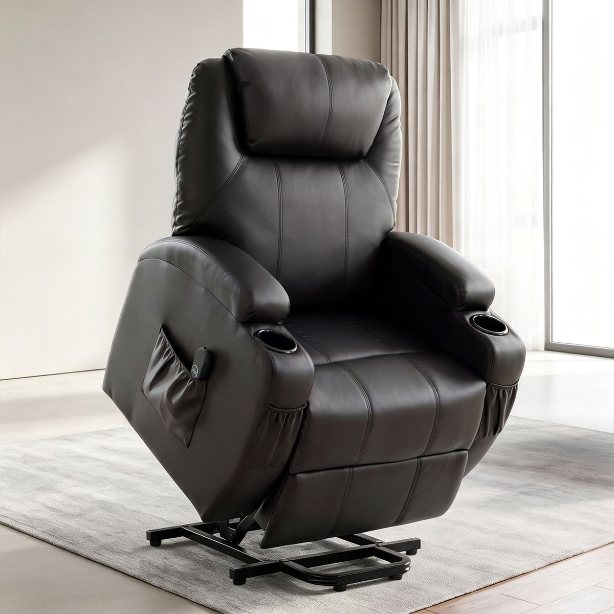 Fauteuil releveur électrique PU Noir noir, HOMCOM