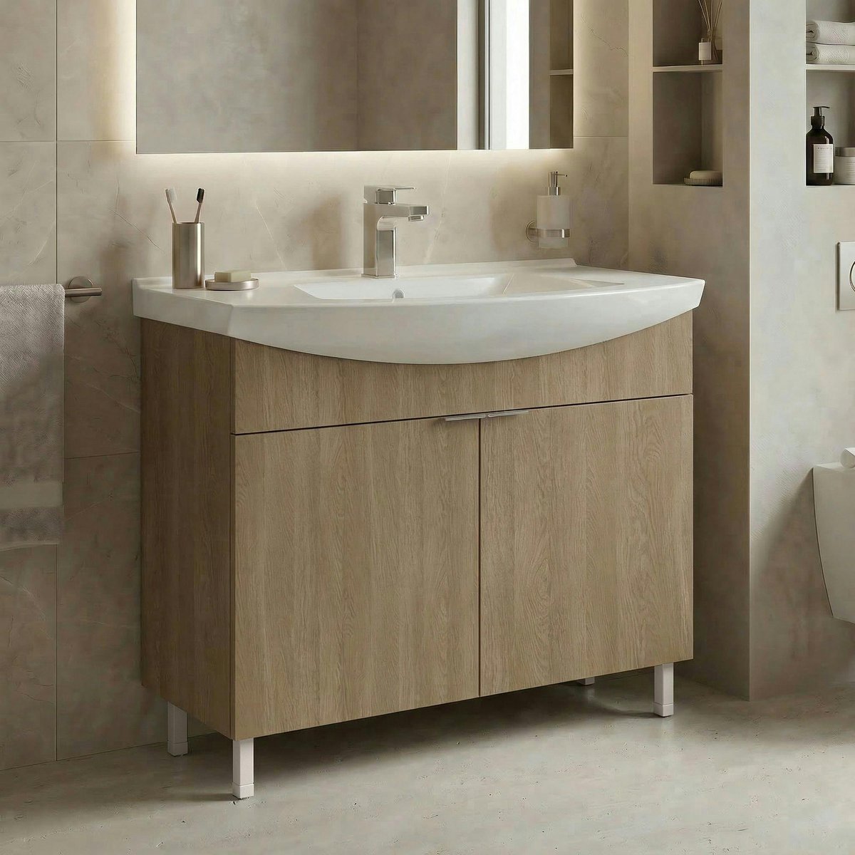 Meuble vasque salle de bains 100 cm 2 portes UMI chêne, PIER IMPORT