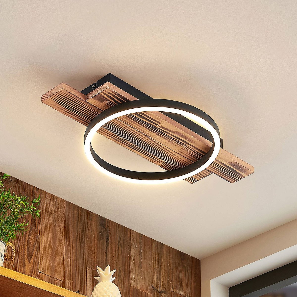 Plafonnier en bois moderneLED, Sentoa bois clair, LINDBY