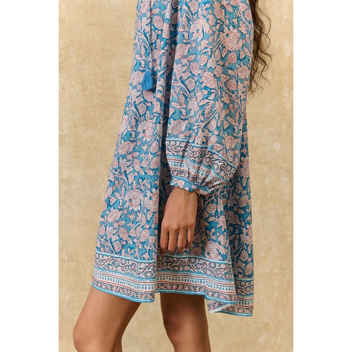 Robe courte à manches longues imprimé floral, JANICE imprimé bleu, LOUISE MISHA