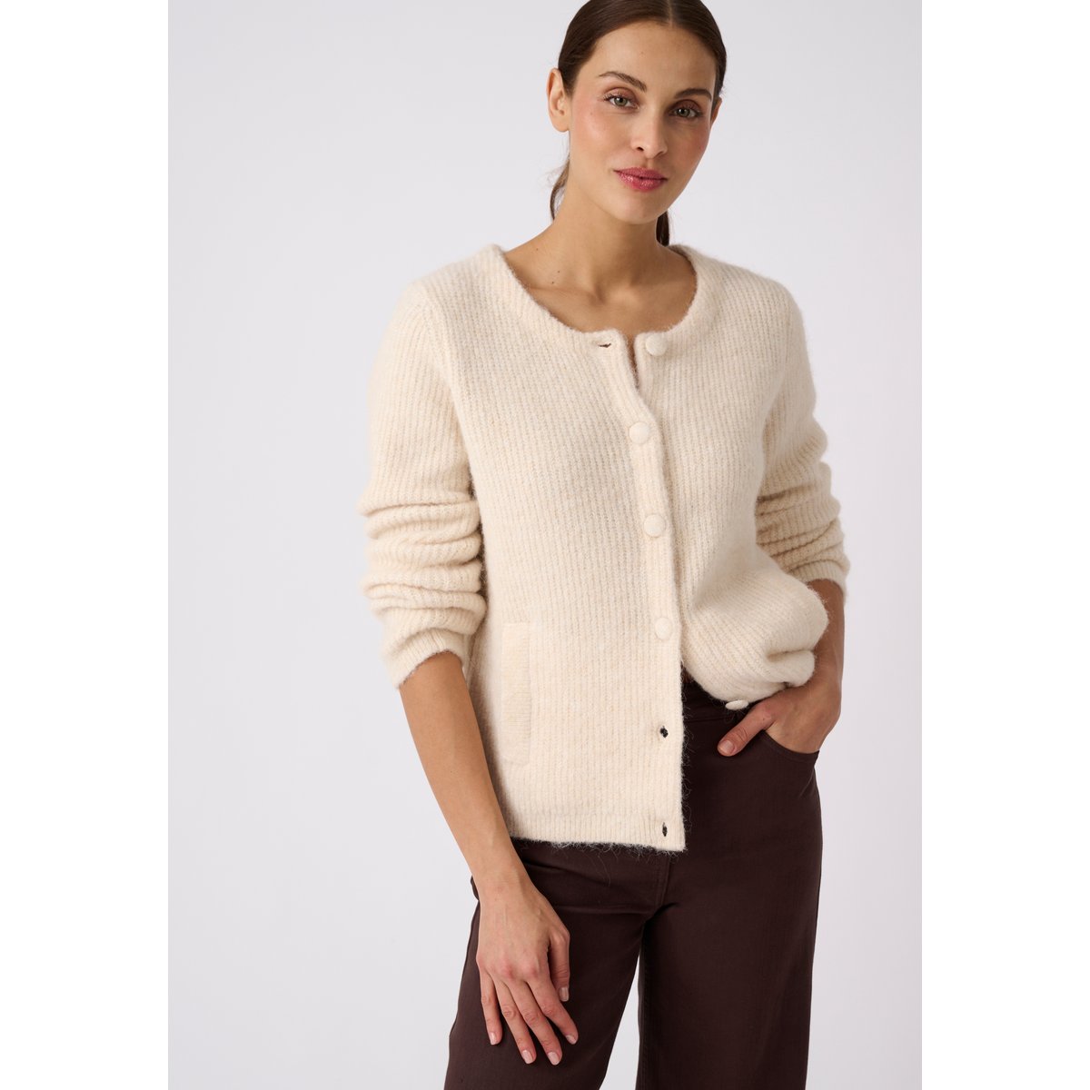 Cardigan maille perlée Thermolactyl marron ivoire, DAMART