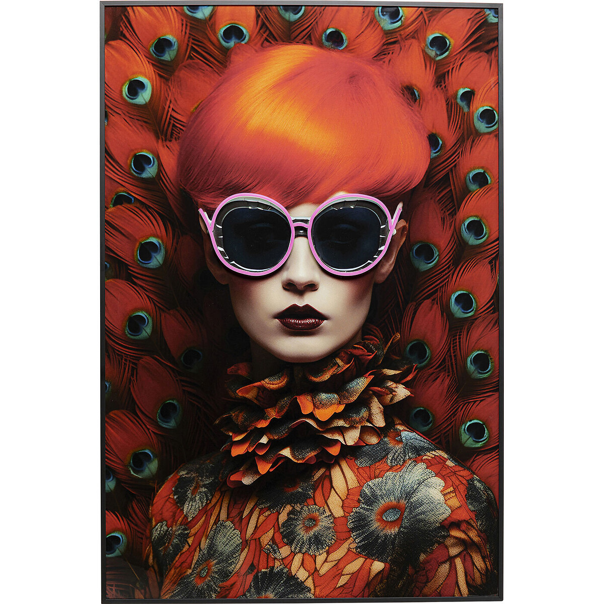 Tableau encadré LED Fancy rouge Lady 75x55cm multicolore, KARE DESIGN