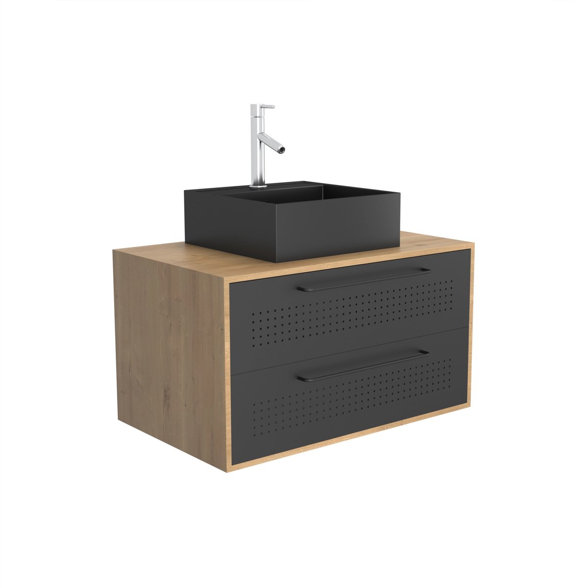 Set meuble de salle de bains avec vasque carrée noir, HOME MAISON