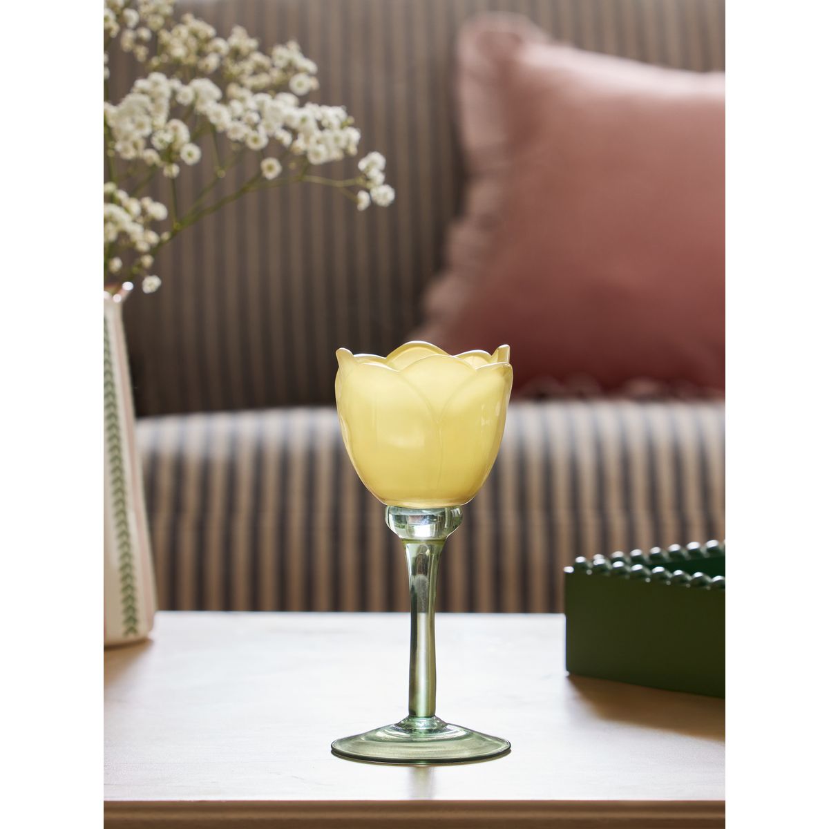 Porte-bougie chauffe-plat fleur en verre jaune, NEXT