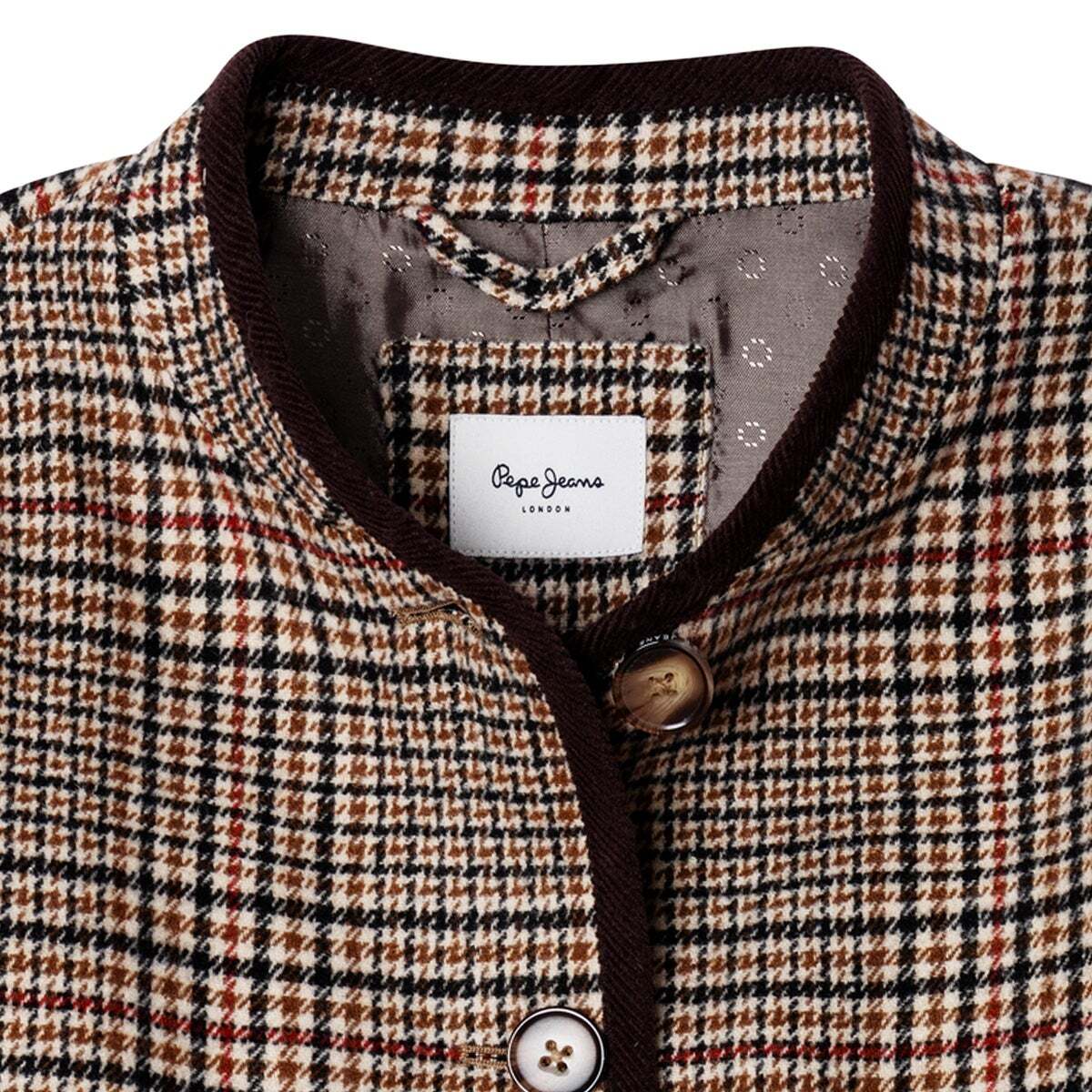 Veste À Carreaux À Col Mao brun terre, PEPE JEANS