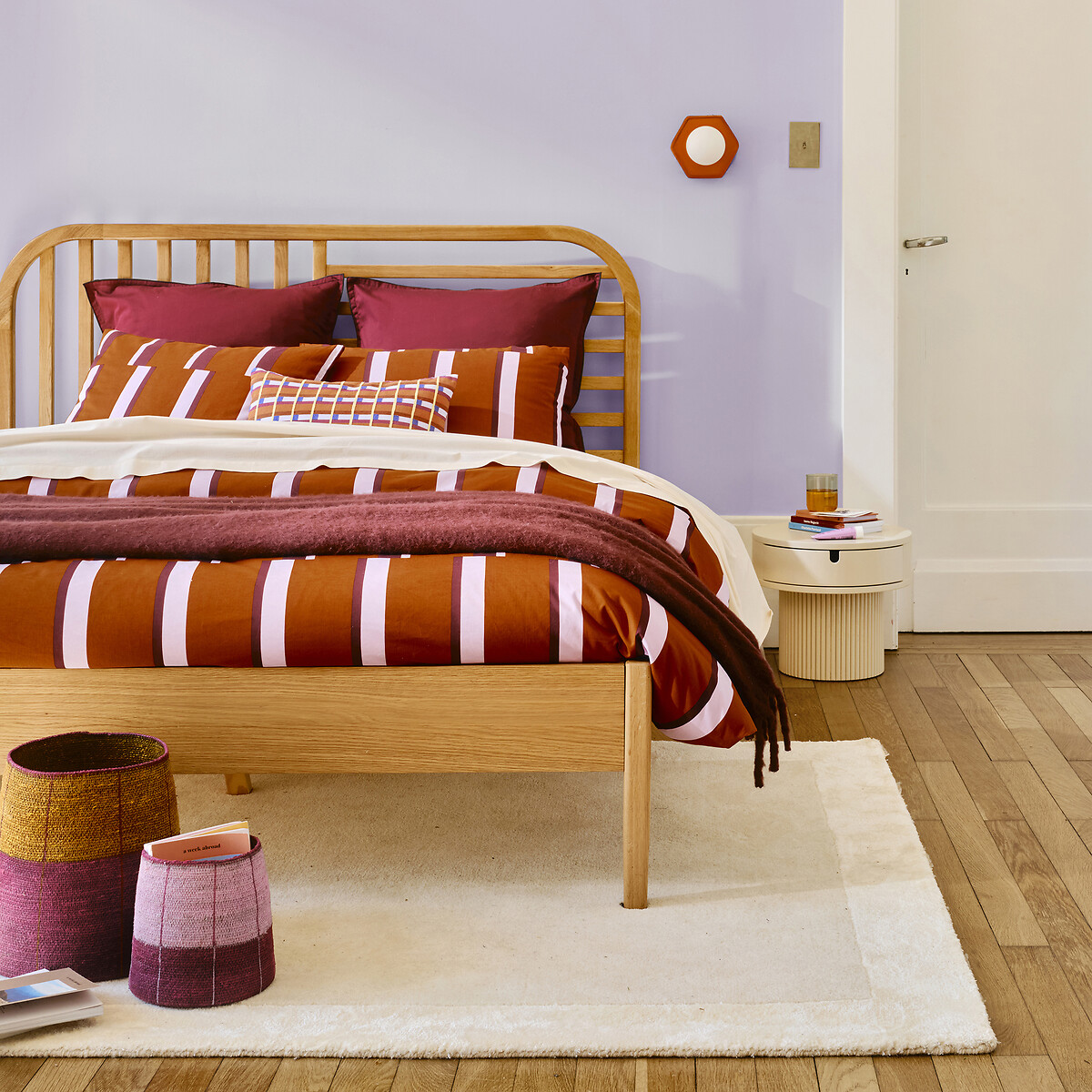 Taie d'oreiller en coton, imprimé géométrique, STUBBE caramel/lilas/prune, LA REDOUTE INTERIEURS