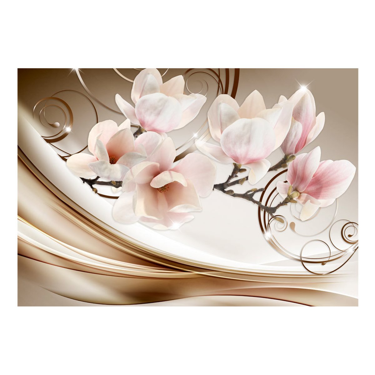 Papier peint intissé panoramique Fleurs Waves of Magnolia rose, EDEN