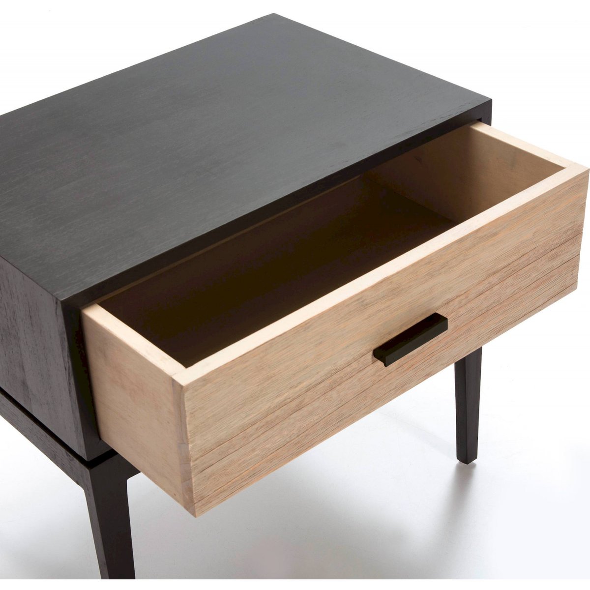 Table de nuit en cèdre, 1 tiroir noir charbon avec nuances de cèdre, RECOLLECTION