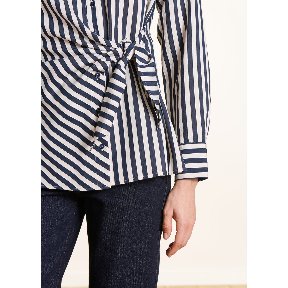 Chemise manches longues à rayures ecru/navy, LA FEE MARABOUTEE