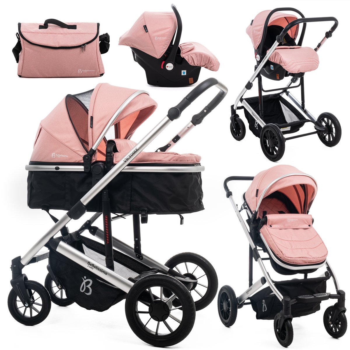 Poussette combinée trio 3 en 1 – Victoire I-Size rose, BEBELISSIMO J'AIME