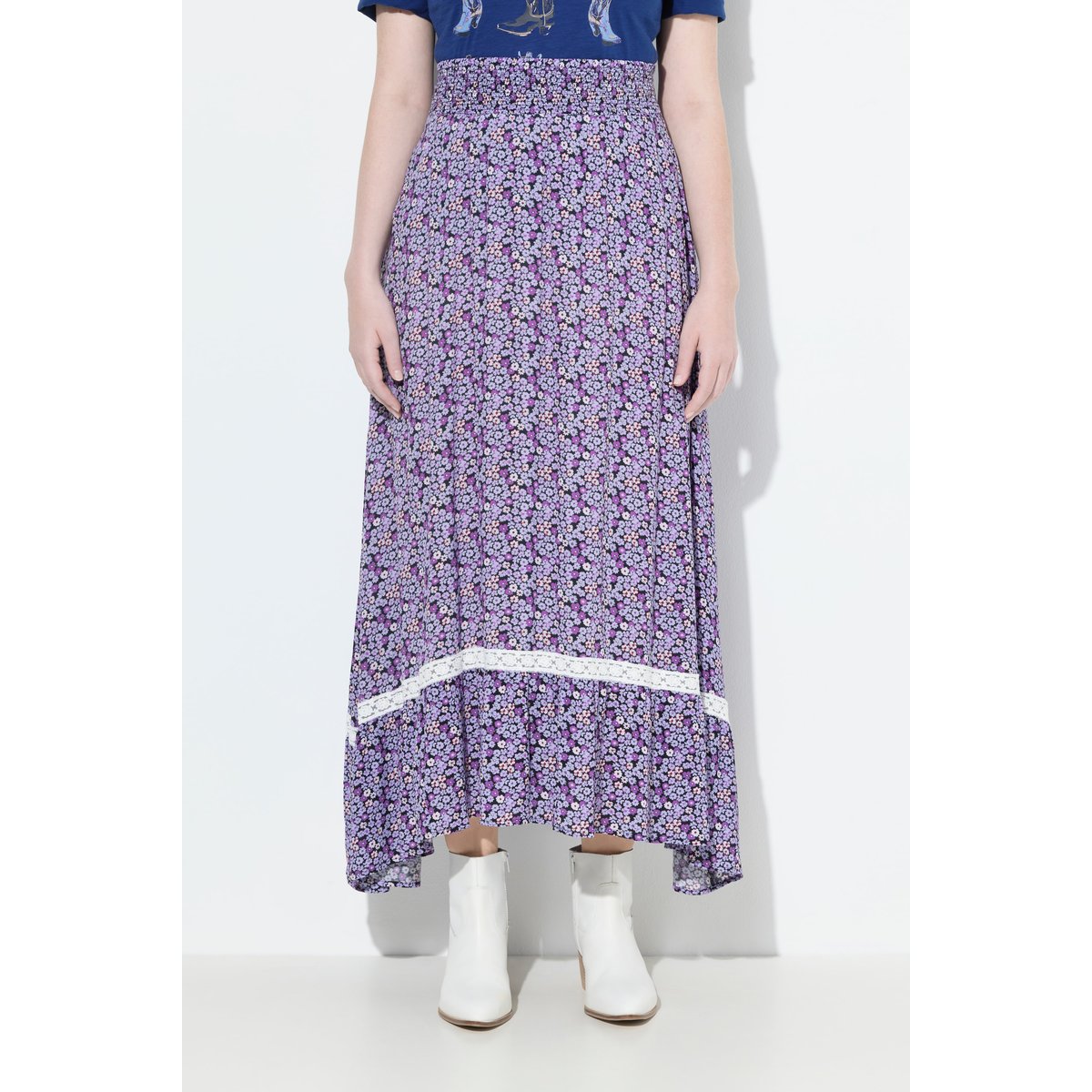 Jupe midi motif floral lavande, ULLA POPKEN