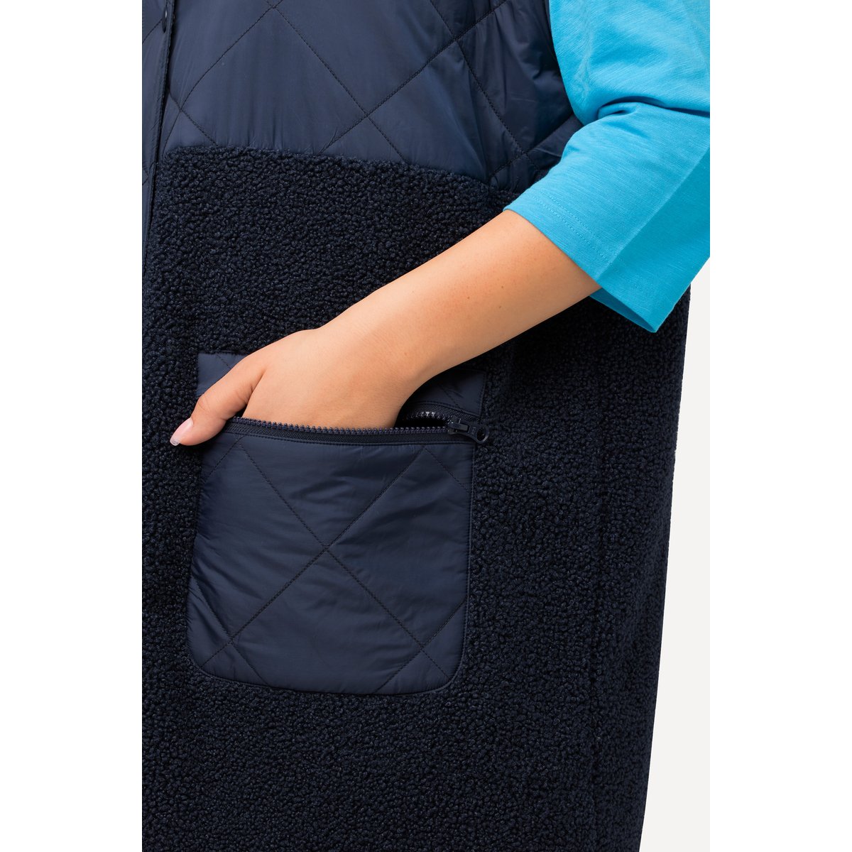 Veste en polaire bouclée à col montant et bleu nuit, ULLA POPKEN