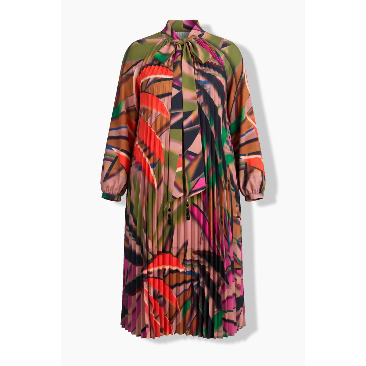 Robe midi plissée, motif feuilles prune foncé, ULLA POPKEN