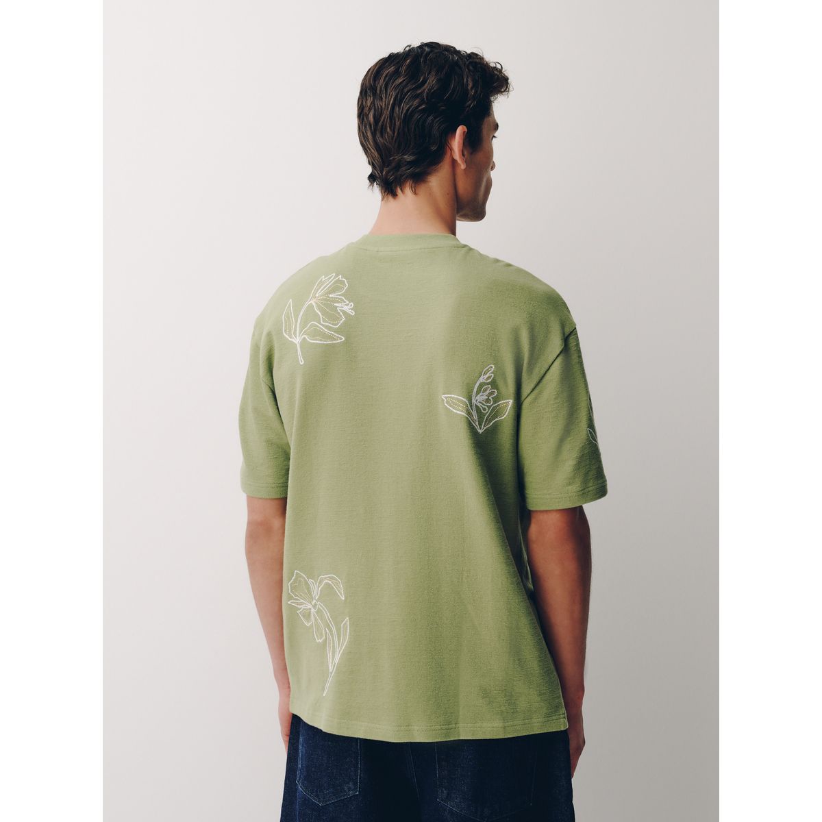 T-shirt texturé et brodé vert, NEXT