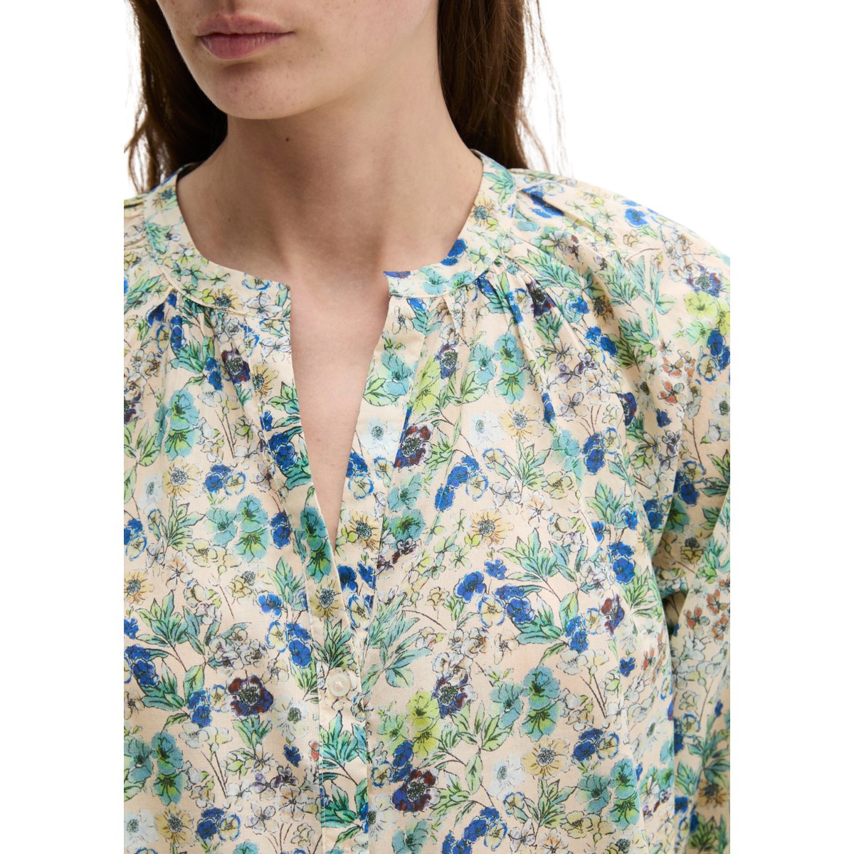 Blouse imprimée relaxed en voile de coton imprimé marron clair, MARC O'POLO