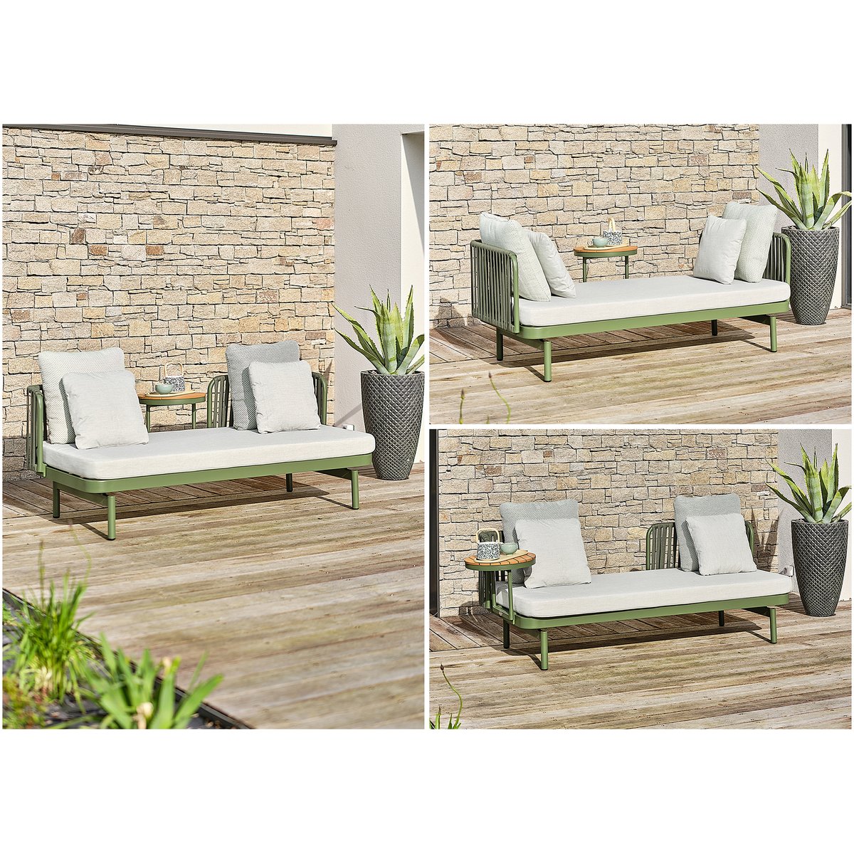 Canapé de jardin 3 places en aluminium BARLIA vert olive, REMARQUABLE
