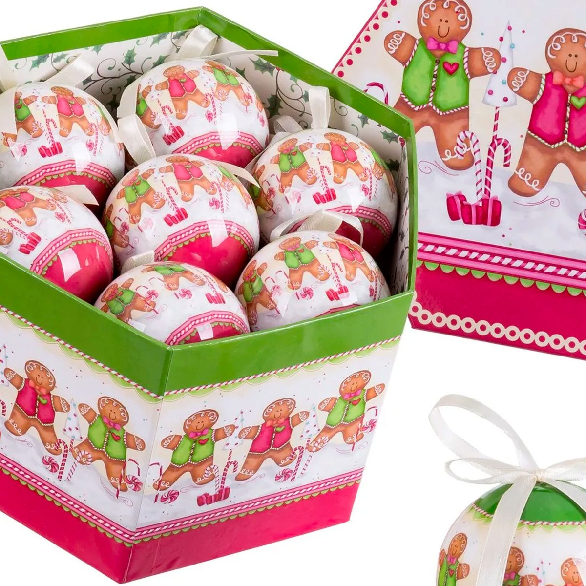 Coffret de 14 boules de Noël rétro bonhomme pain d'épices 7.5cm multicolore, WADIGA