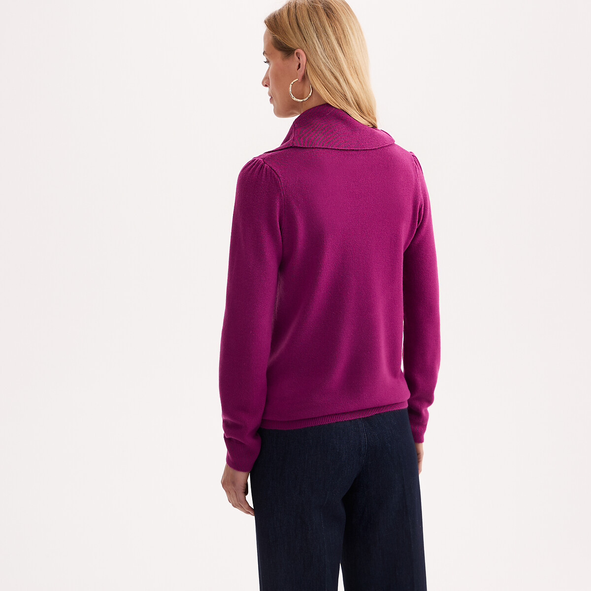 Pull col boule, manches longues, toucher très doux rose fuchsia, ANNE WEYBURN