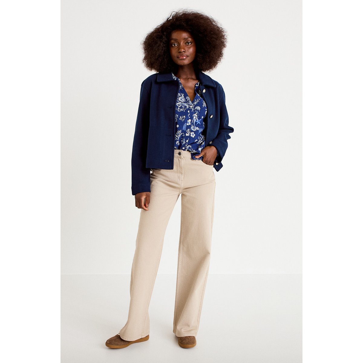 Jean wide leg taille haute beige, CACHE CACHE