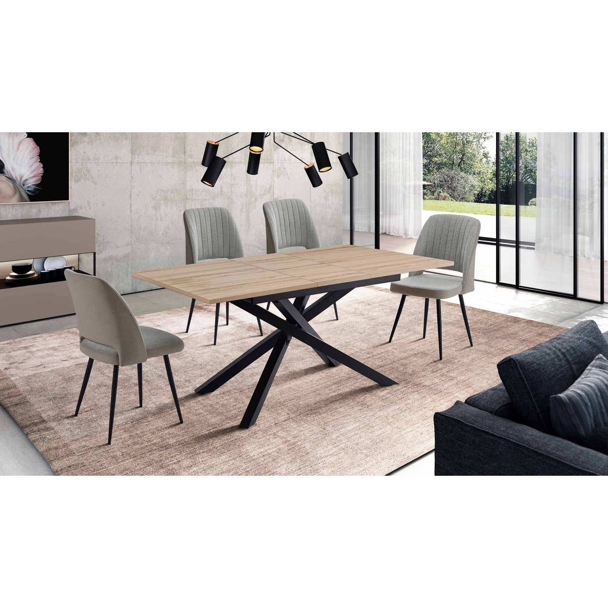 Lot de 2 chaises tissu et métal, VEYRA gris, HISPANOHOGAR
