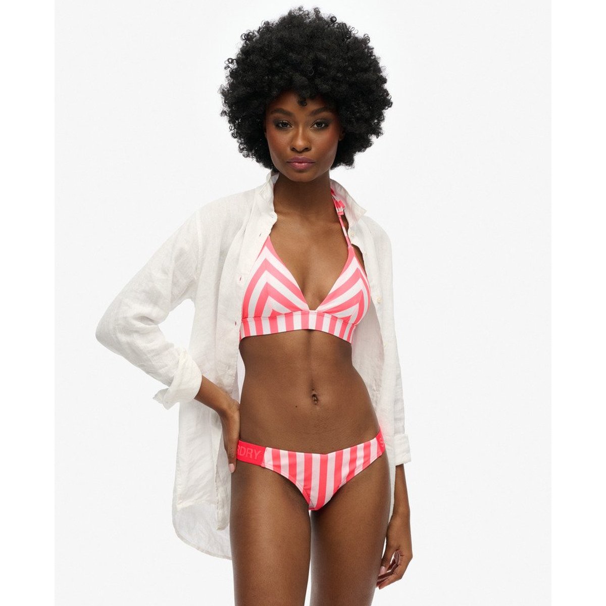 Bas de bikini espiègle rayé rose rayé, SUPERDRY