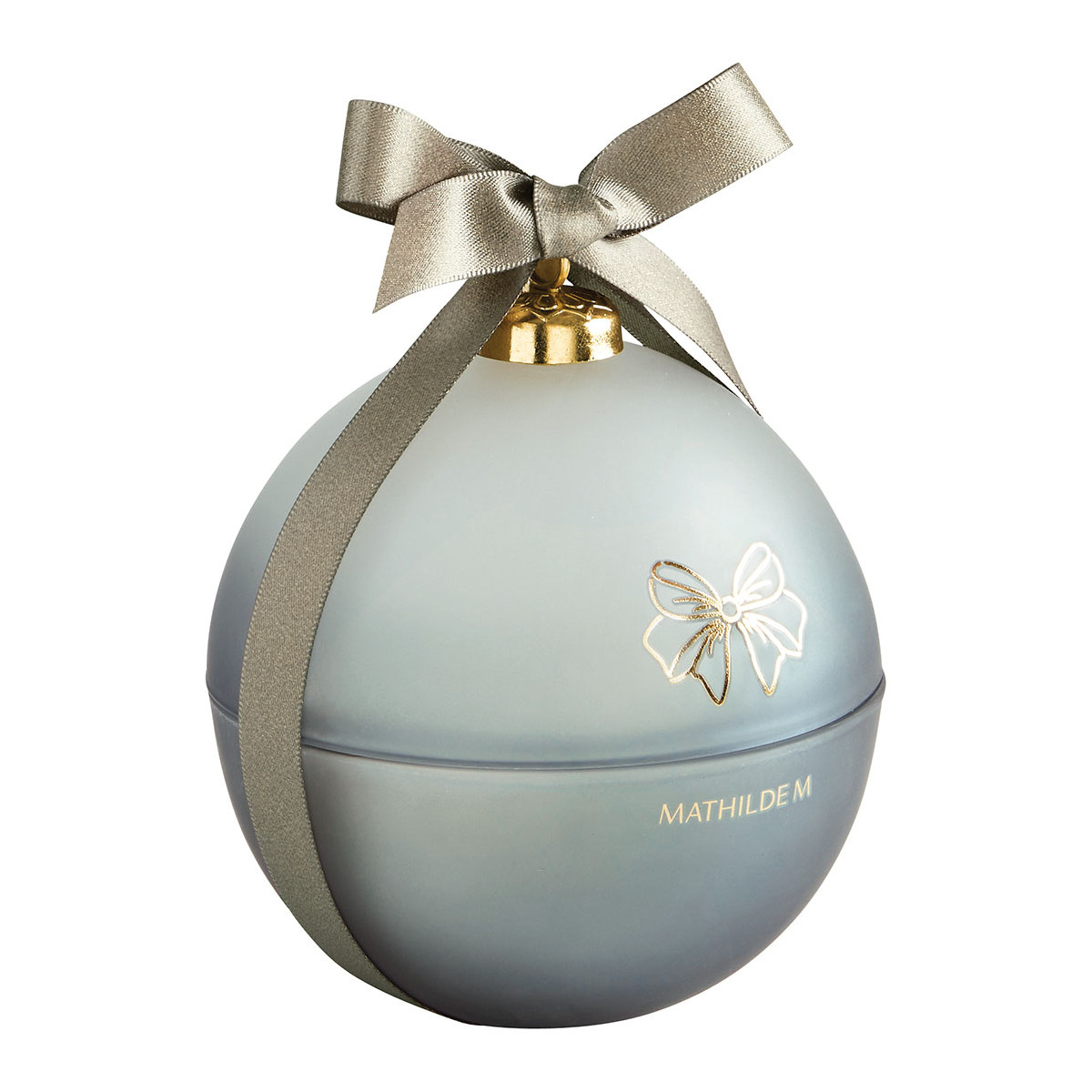 Bougie boule 210 g parfum Musc Irisé RUBANS DE FÊTE bleu, MATHILDE M