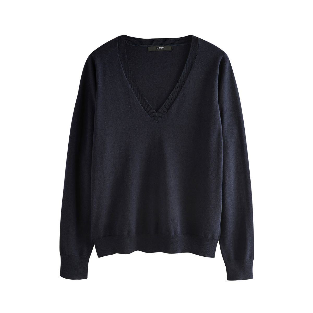 Pull doux en maille de coton à col v bleu marine, NEXT