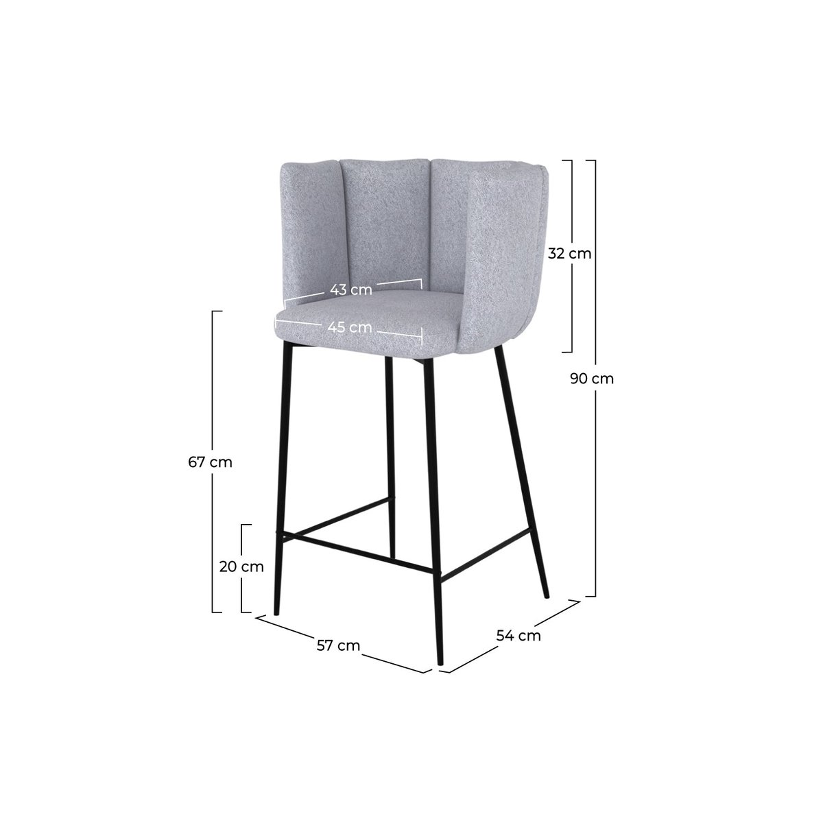 Lot de 2 chaises pour îlot central 67 cm en tissu - ROSY gris clair, MAISON PAVANE