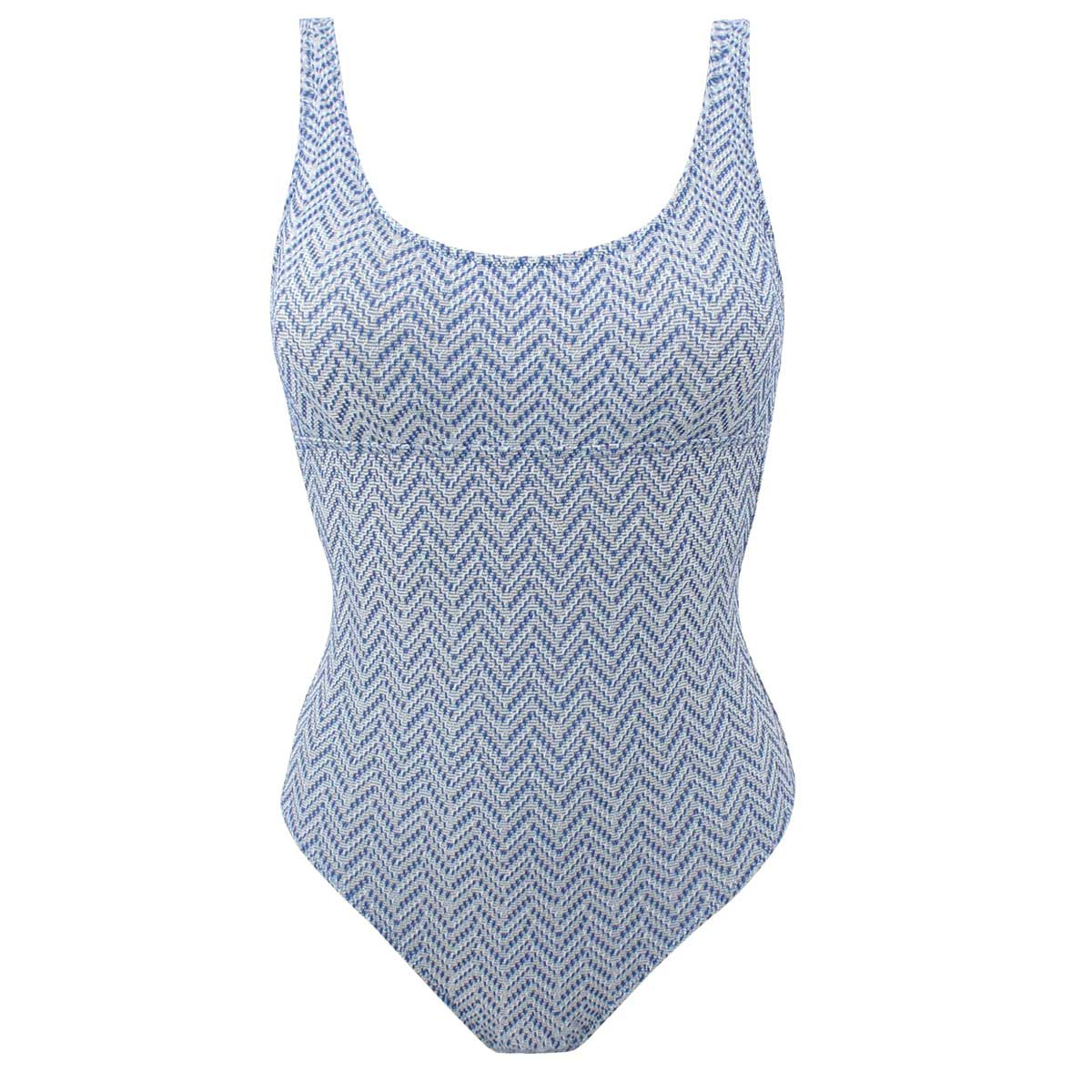 Maillot de bain 1 pièce coques amovibles texturé fil textile ANCONA bleu, LAURA BY JANINE ROBIN