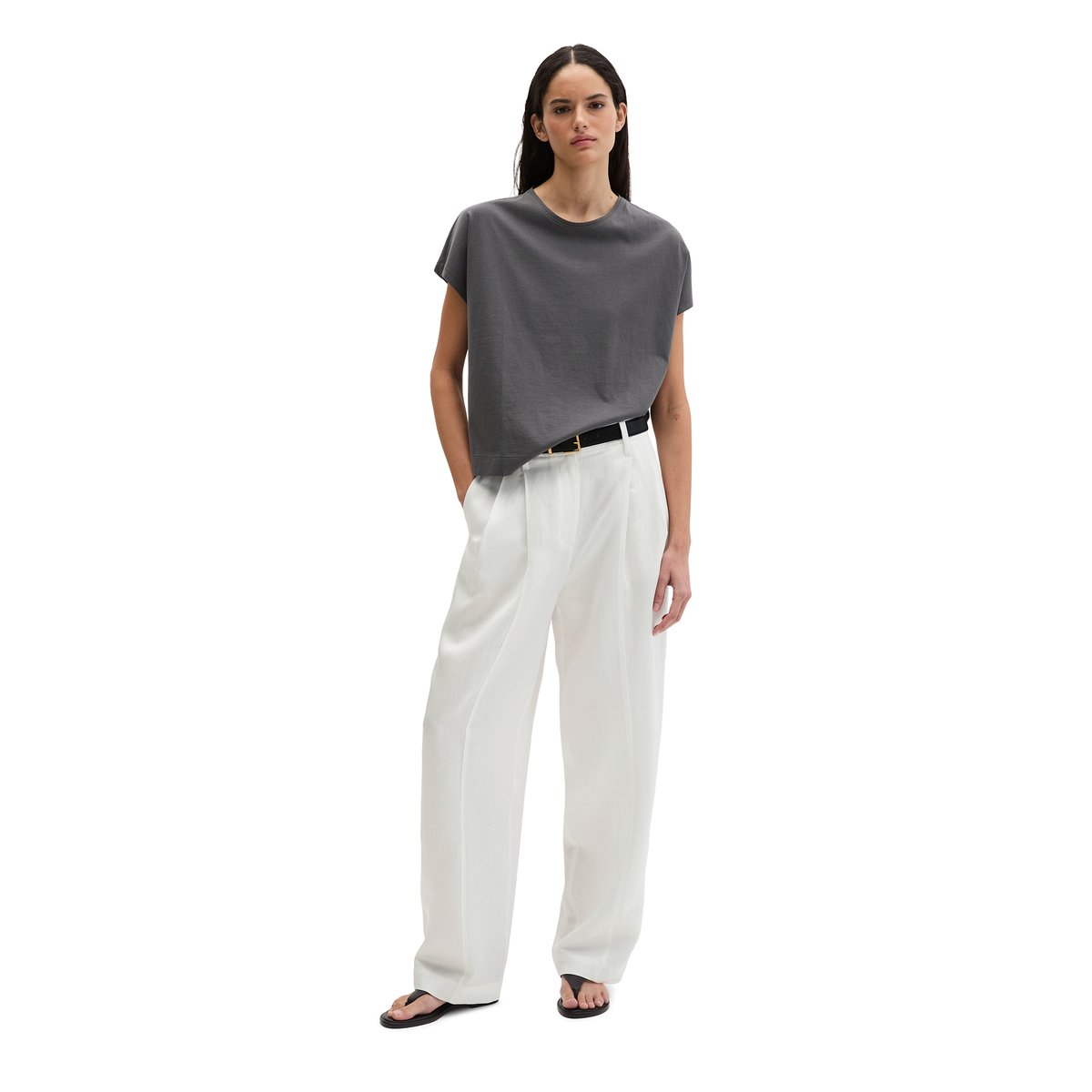 T-shirt regular en mélange de matériaux gris, MARC O'POLO