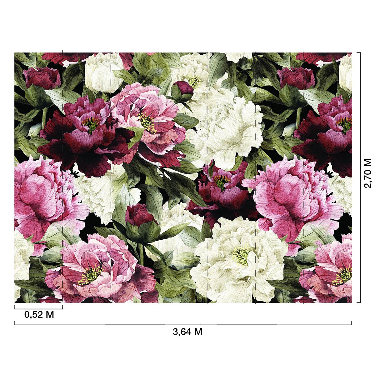 Papier peint panoramique fleurs pivoines intissé, HEXOA