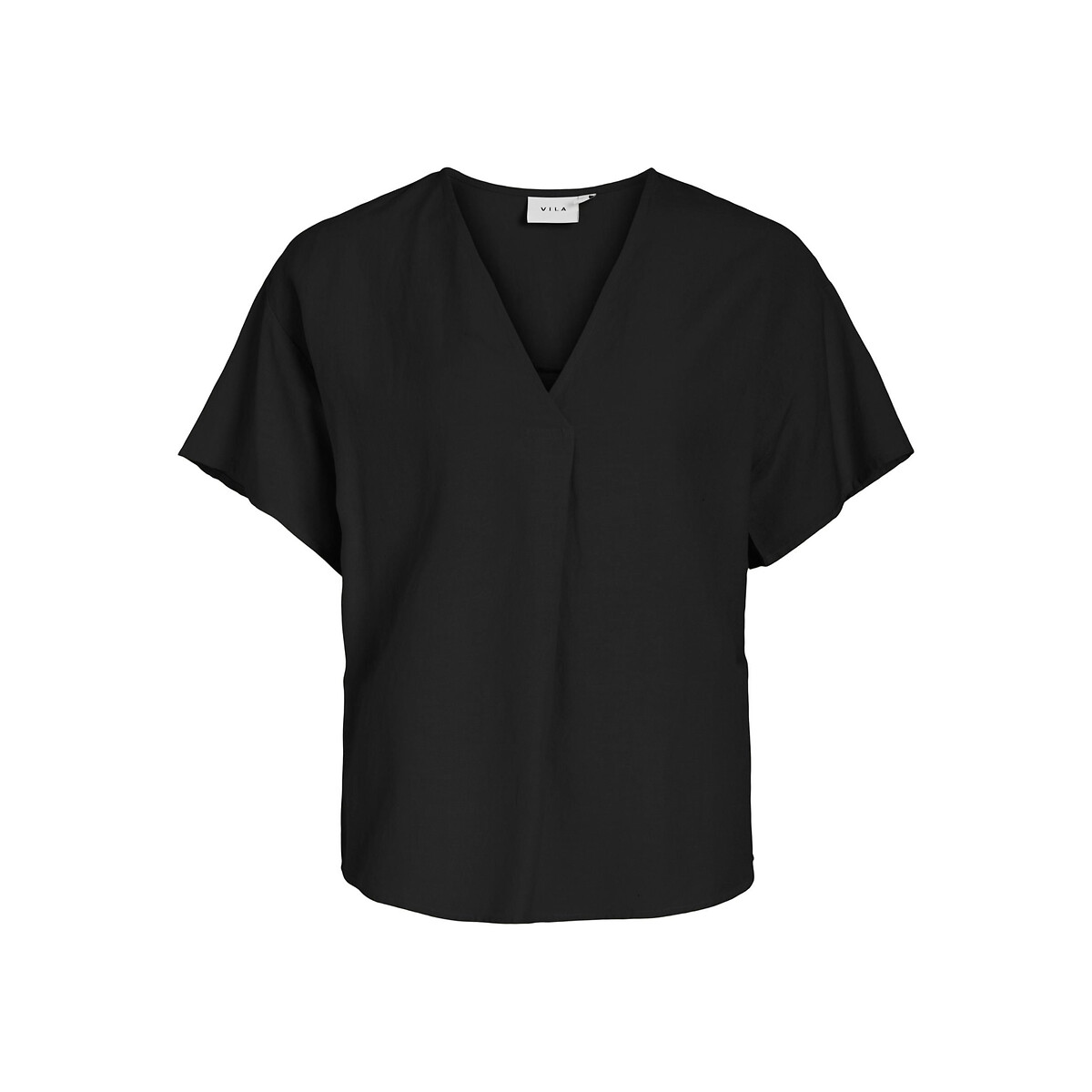 Blouse manches courtes, col V noir, VILA