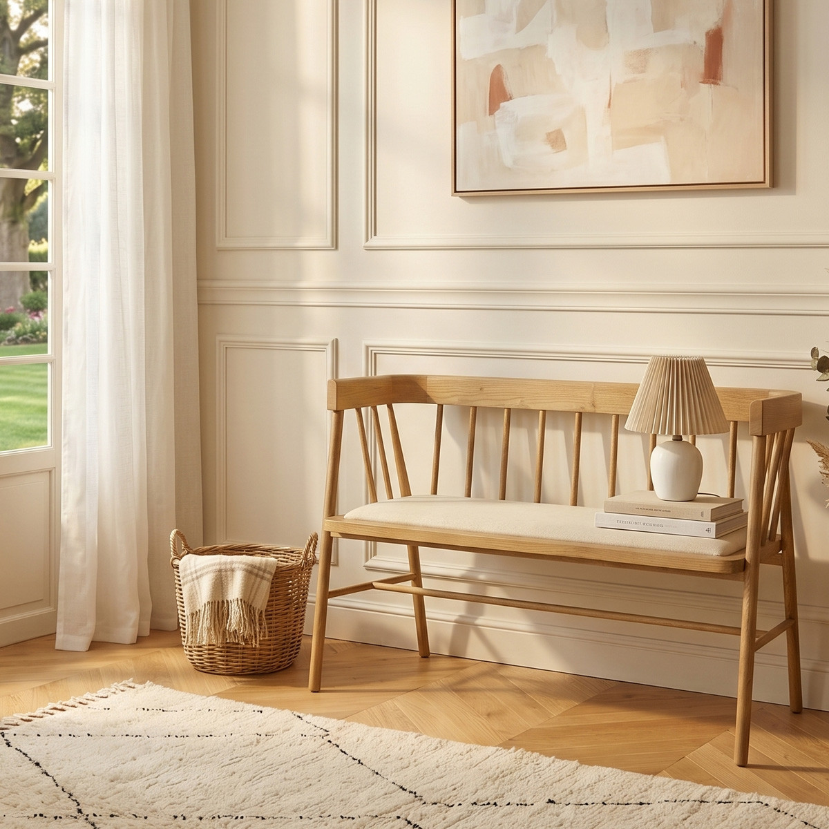 Banc style romantique en chêne massif WILLIAM lin, ROBIN DES BOIS
