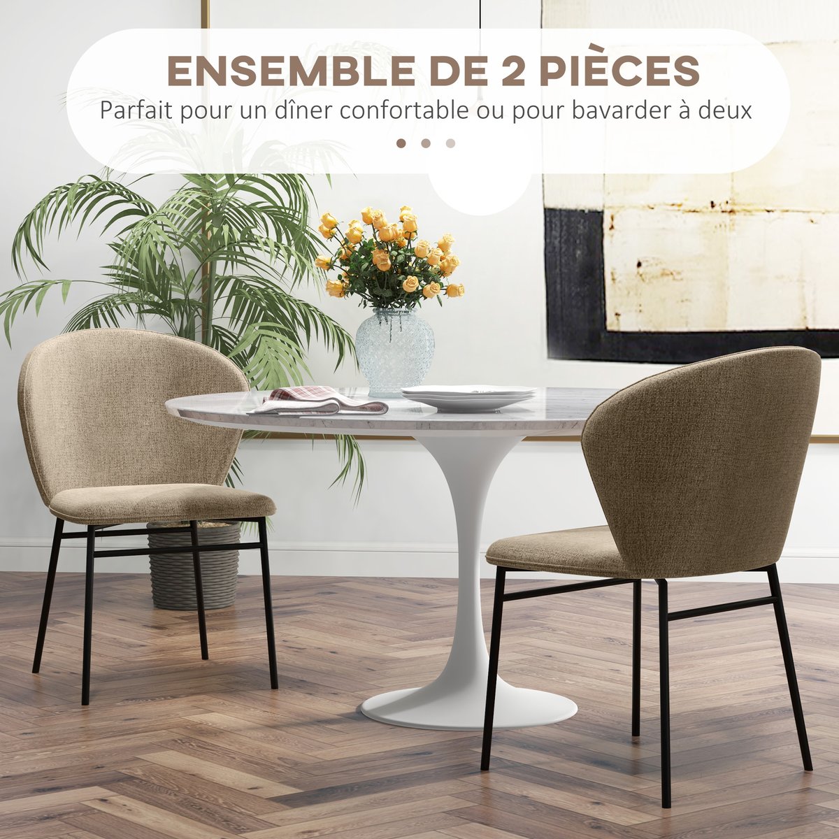 Chaise de salle à manger Lin (100% polyester) marron clair, HOMCOM