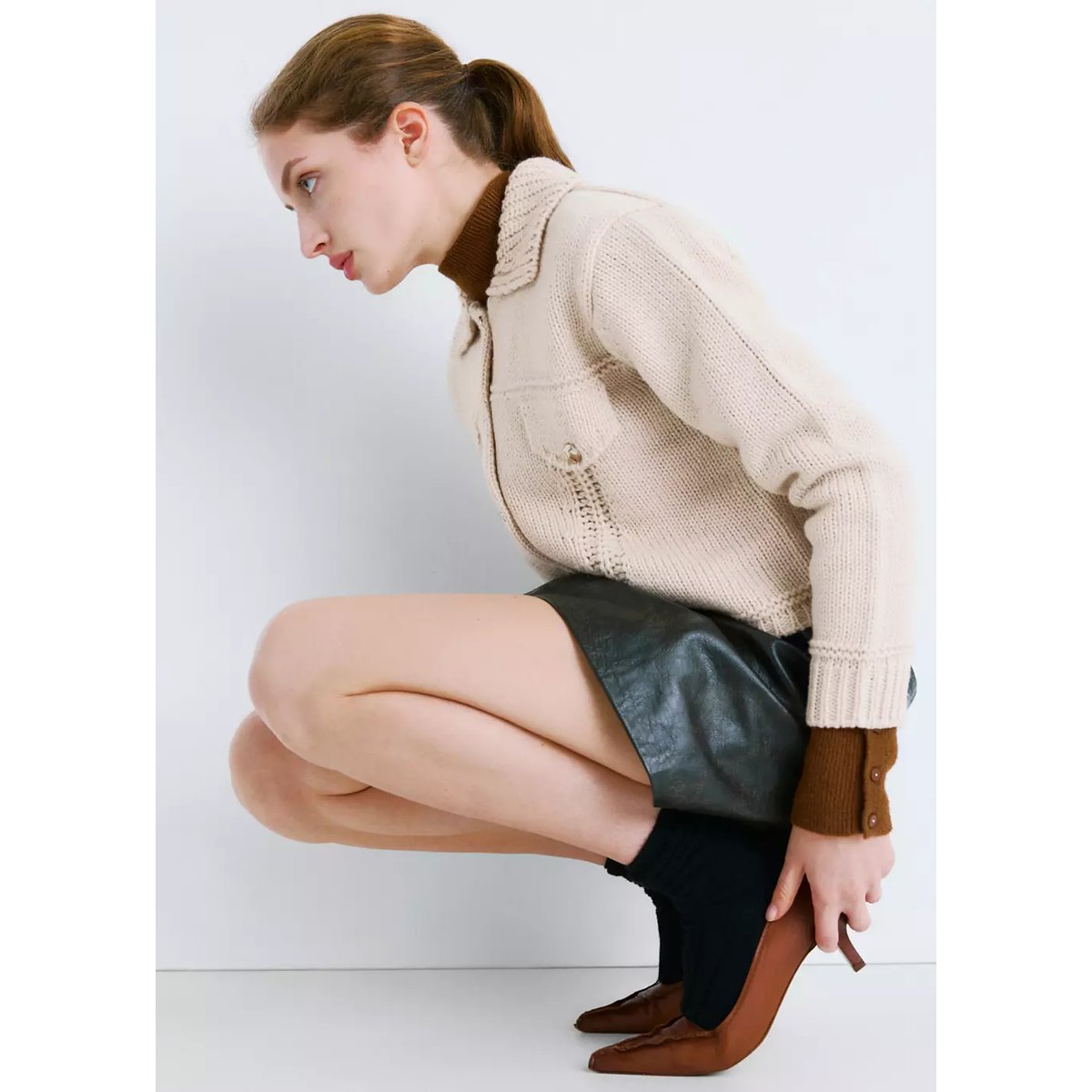 Veste en maille col classique sable, MANGO