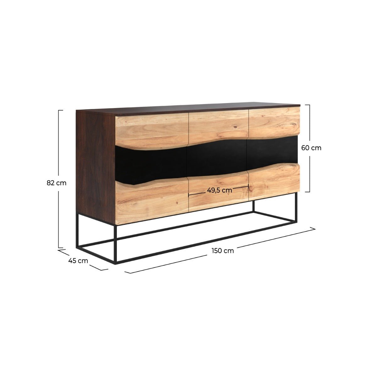 Buffet 3 portes en bois d'acacia et métal - ALABAMA bois foncé et noir, MAISON PAVANE