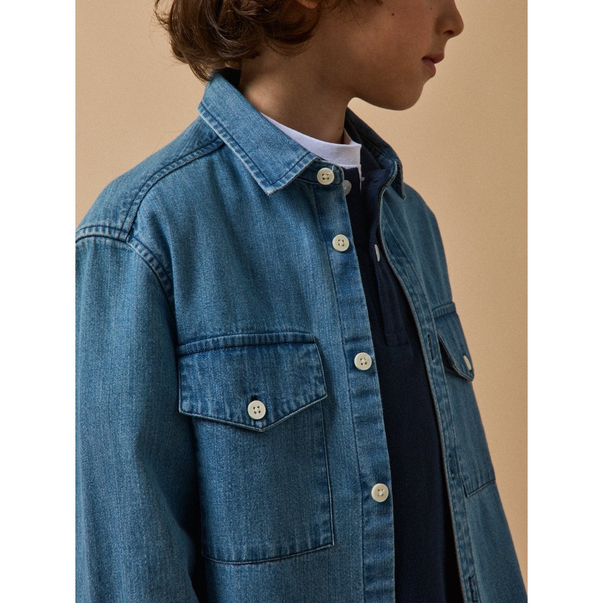 Chemise en denim bleu fonce uni, CYRILLUS