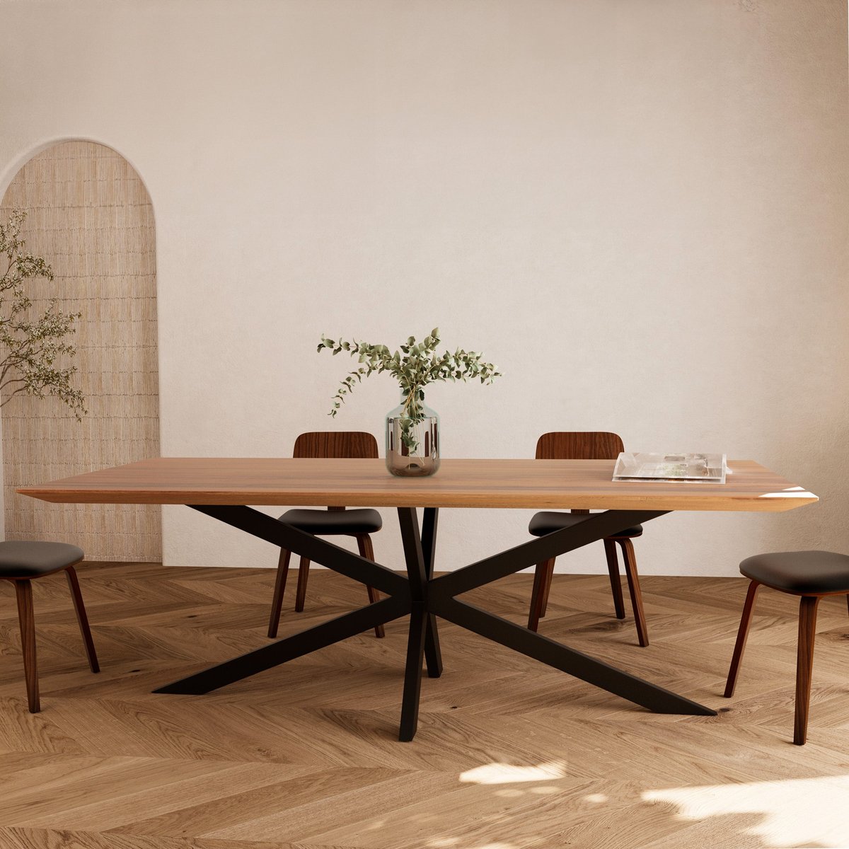 Table rectangulaire 8 personnes en bois de suar et métal 220 cm - SUDIRMAN bois naturel, MAISON PAVANE