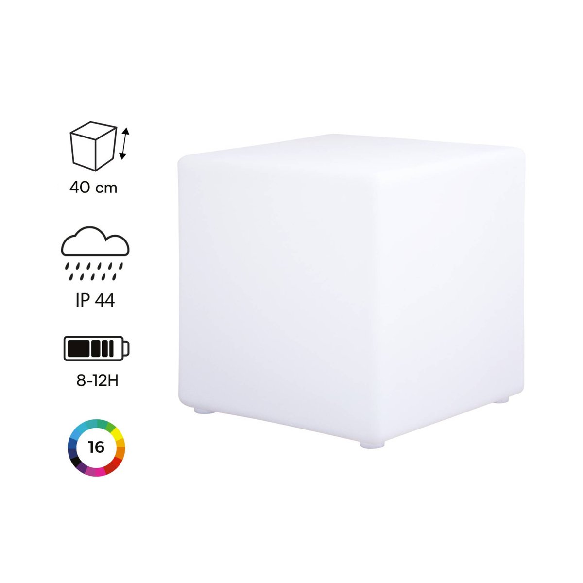 Cube lumineux intérieur/extérieur LED avec batterie 16 couleurs CUBE LED 40CM 16 COULEURS multicolore, SWEEEK