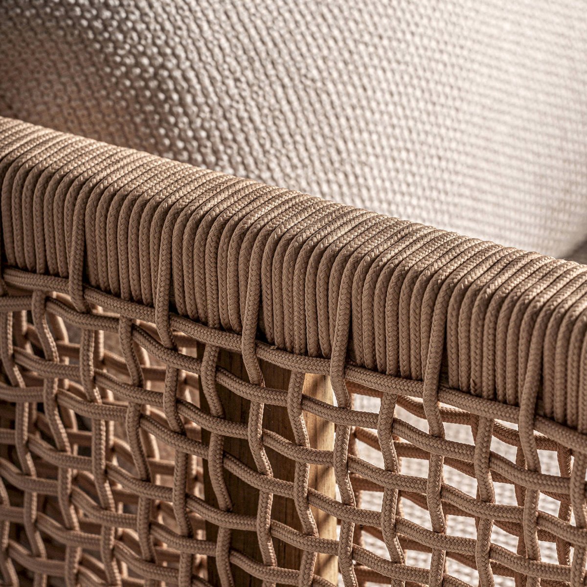 Fauteuil bohème en teck collection S.TRENA beige et bois naturel, RECOLLECTION