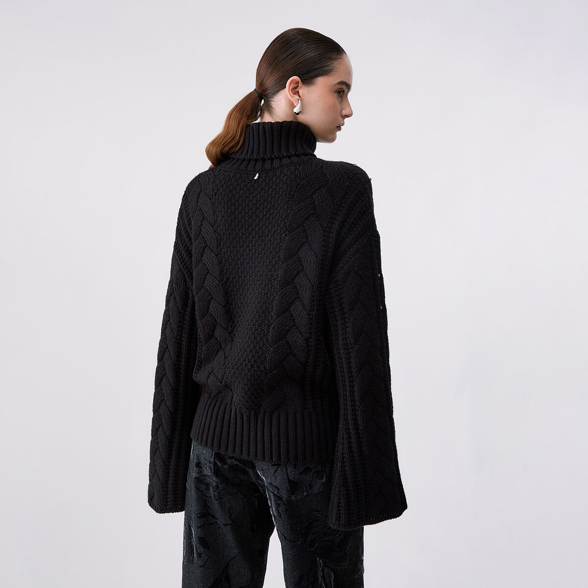 Pull col roulé torsadé avec strass noir, LIU JO