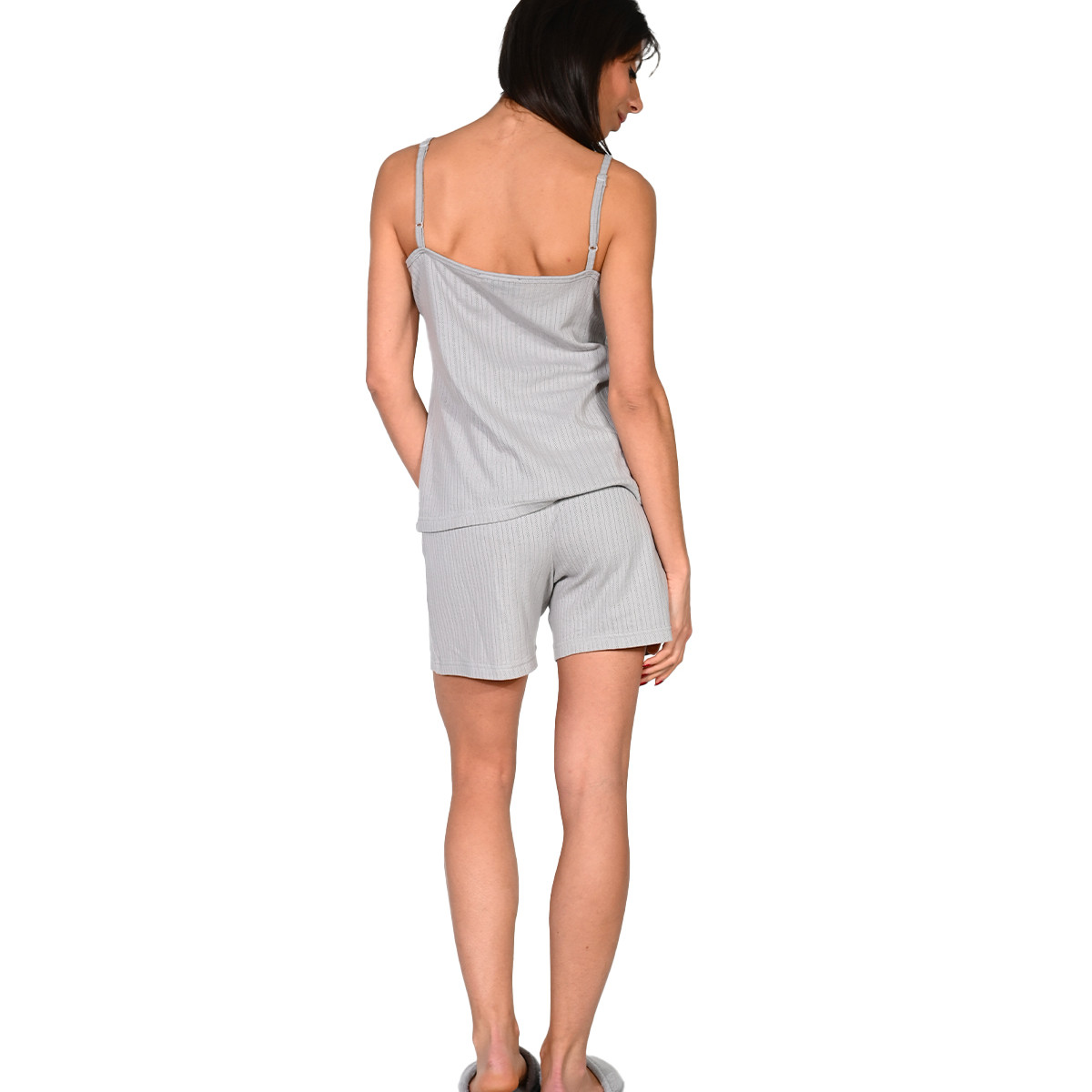 Pyjama femme short en maille coton NINA gris cendré, SENSEI MAISON
