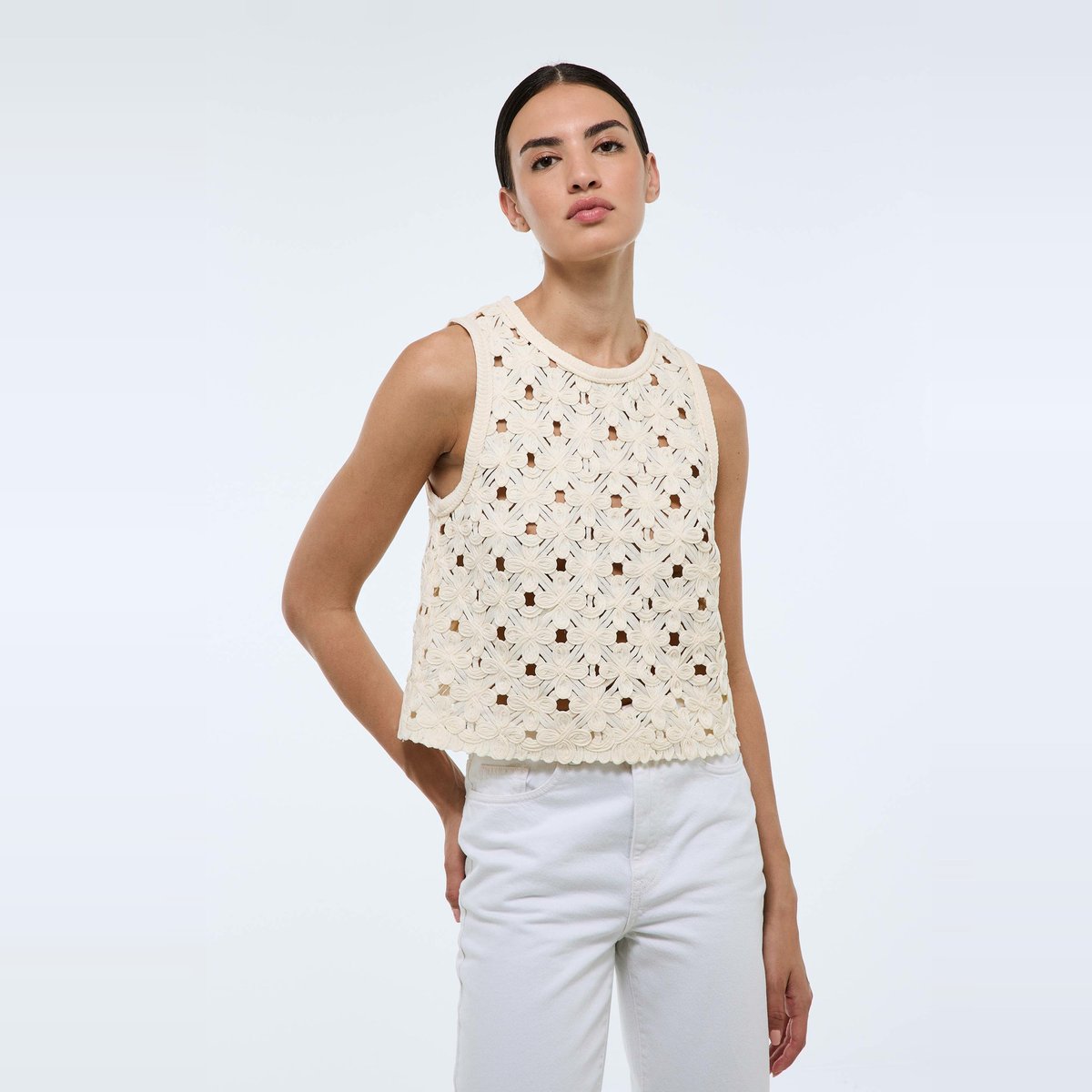 Top sans manches brodé winter white, MONOPRIX
