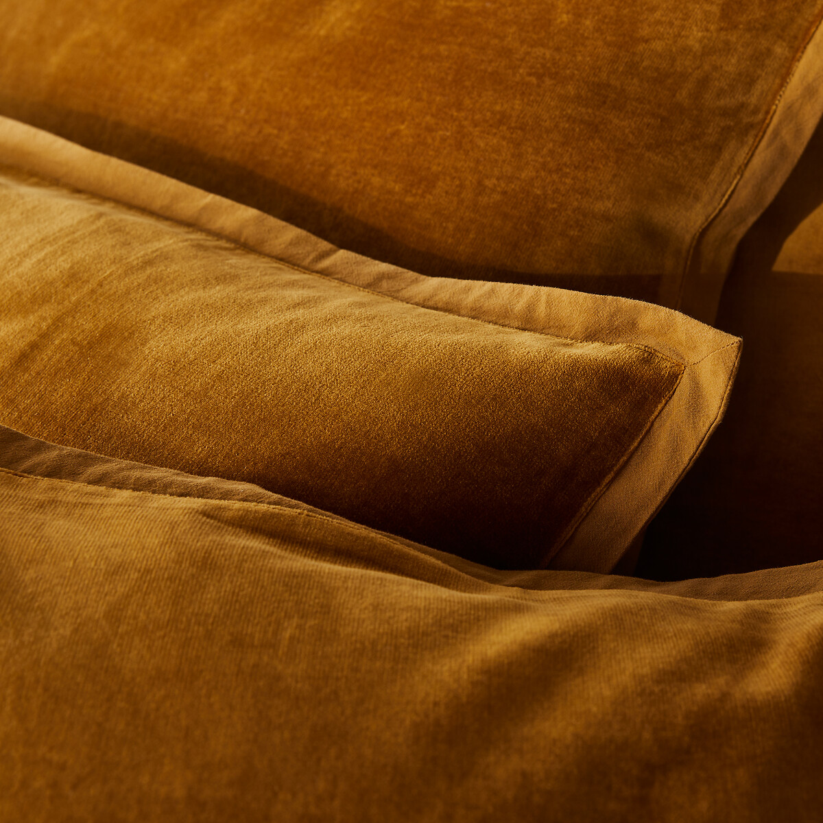 Housse de couette biface velours/coton lavé Noria bronze, LA REDOUTE INTERIEURS
