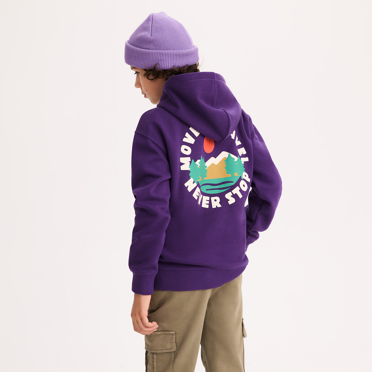 Sweat à capuche, imprimé devant et au dos, en molleton violet, LA REDOUTE COLLECTIONS