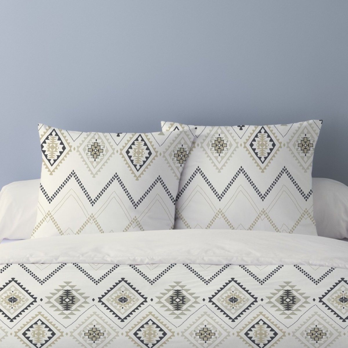 Housse de couette 260x240 AZTECA + 2 taies 100% coton beige, DECORATIE